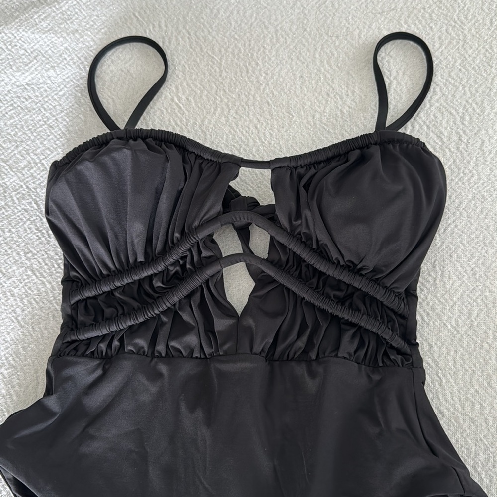 BECCA Color Code Shirred Front One Piece, Black, Small, $138 - Picture 7 of 12